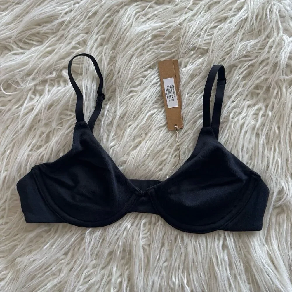Skims Cotton Jersey T-shirt Bra Soot Size 30B - Picture 2 of 6
